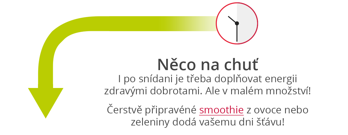 Něco na chuť I po snídani je třeba doplňovat energii zdravými dobrotami. Ale v malém množství! Čerstvě připravéné smoothie z ovoce nebo zeleniny dodá vašemu dni šťávu!